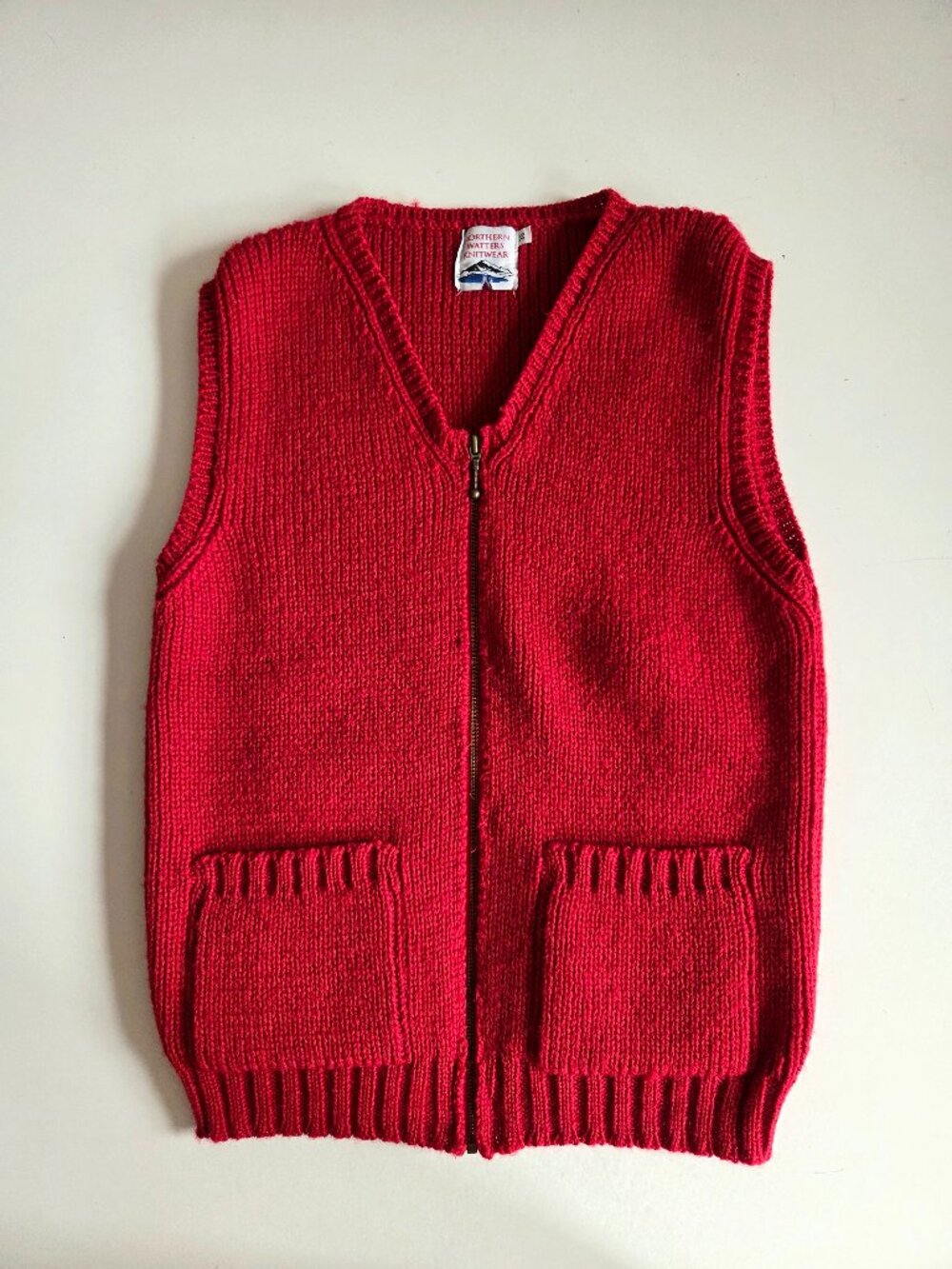 Northern Watters Knitwear 100% Wool Vintage Red Vest Made in Canada Unisex